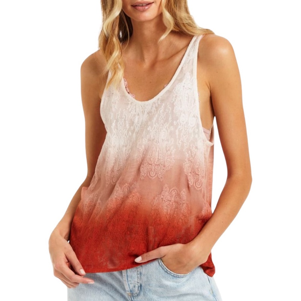 NWT Secret Mission Zuma Beach Layla Dip Dye Racerback Tank Viscose + Linen Small